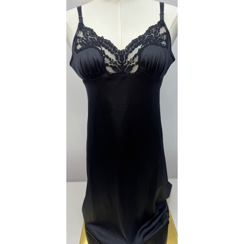 Vintage Vassarette Blackβ Full Slip Dress 34 24 Style 10-105 Lace Lingerie 90s S